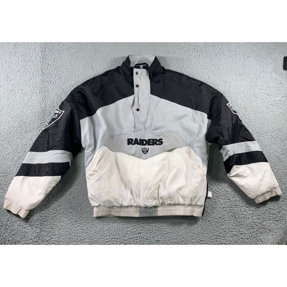 Vintage‎ 90s NFL Oakland Raiders Jacket Men M Pullover 1/4 Zip Snap Retro Y2k
